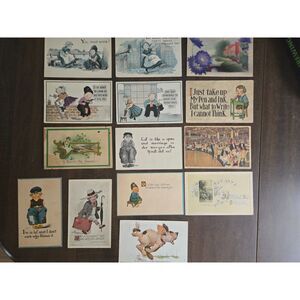 Vintage Antique Lot of 14 Post Cards Assorted Sayings & Holidays Back to 1911